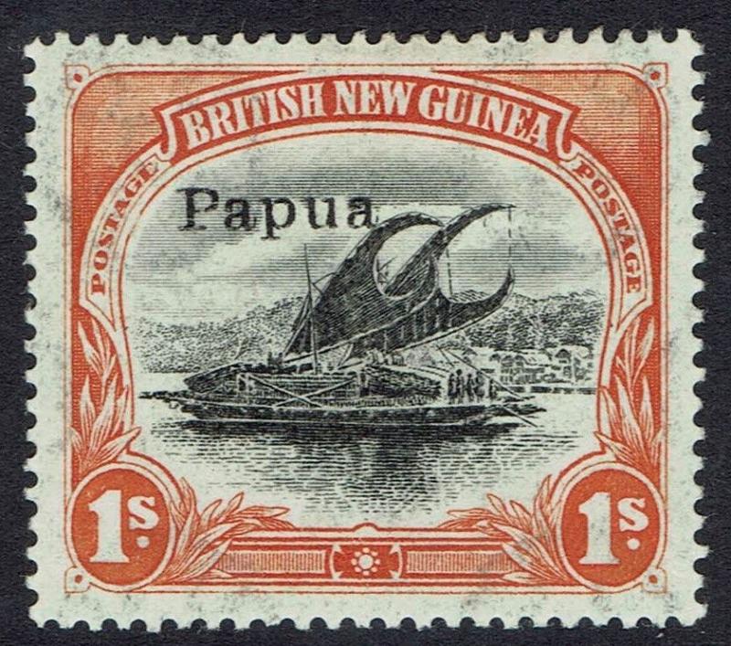 PAPUA 1907 LAKATOI OVERPRINTED SMALL PAPUA 1/- VERTICAL WMK 