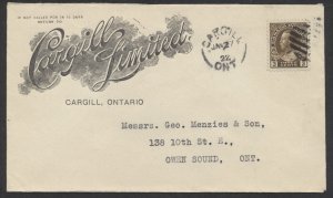 1922 Cargill Ltd Advertising Cargill (Bruce) ONT to Owen Sound #108 3c Admiral