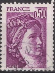 France 1567 (used) 50c Sabine, after J.-L. David, red lilac (1978)