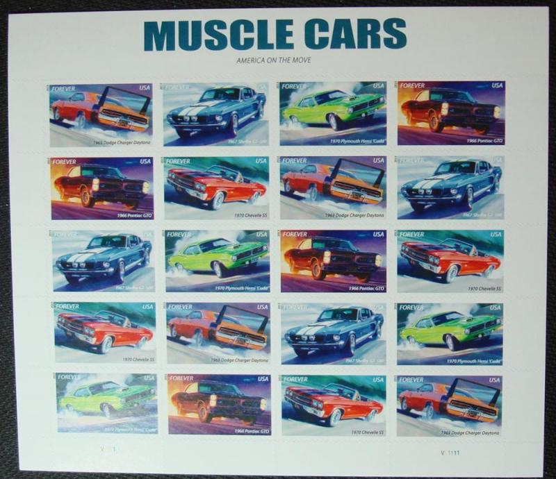 US #4743-4747 MNH Pane of 20, Muscle Cars