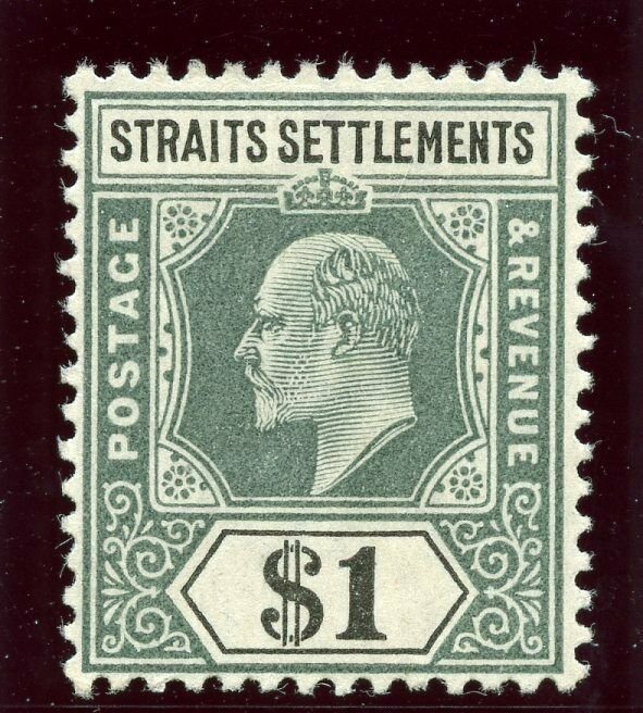 Malaya Straits 1902 KEVII $1 dull green & black MLH. SG 119. Sc 102.