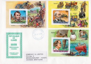 GUINEA 1984 LINCOLN-DAIMLER-PICCARD Souvenir Sheets Perforated FDC TRAVEL