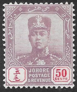 MALAYA JOHORE SG86 1919 50c DULL PURPLE & RED MTD MINT (p)