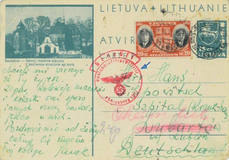 P0665 - LITHUANIA - POSTAL HISTORY - STATIONERY CARD to LUBLIN German censor!-