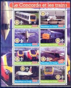 Congo 2004 Aviation Concorde Trains (I) Rotary Club Scouting Scouts Sheet MNH