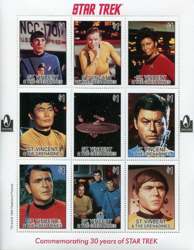 St Vincent & Grenadines 1996 MNH Star Trek 30 Yrs 2x 9v M/S Spock Nimoy Stamps 