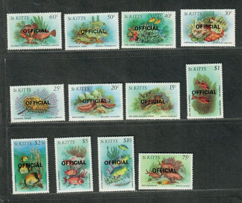 St. Kitts Sc#O29-O40 M/NH/VF, Fish-Officials, Cv. $37.55