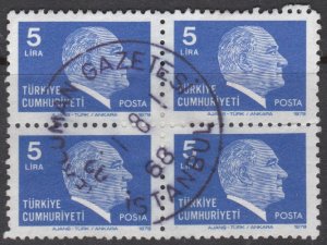 Turkey 1979 Sg2658 5l Blue On Light Blue Fine Used Block Of 4 Kemal Ataturk