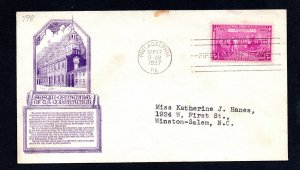 US 1937 3¢ Constitution Stamp FDC #835 Used CV $15