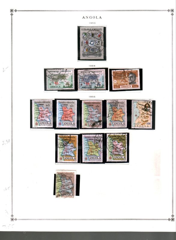 Collection, ANGOLA Part B Scott Album  Page, 1911/1976, Cat $80,  Mint & Used