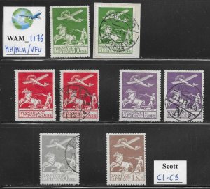 WAM_1176. DENMARK. 1925-1929 1st air mail set. Scott C1-C5. Mint & used