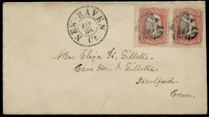 #65 PAIR ON COVER BLACK NEW HAVEN,CT CDS & BLACK GEOMETRIC CANCELS BQ6394