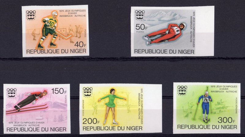 Niger 1976 Sc#347/349+C266/267 INNSBRUCK OLYMPICS Set (5) IMPERFORATED MNH