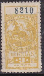 Argentina Revenue Stamp Forbin #112B Guias Santa Fe 1898 3P. Used.