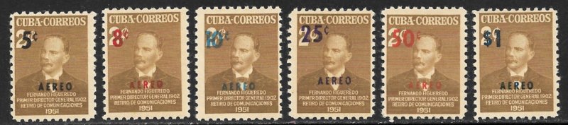 CUBA 1952 Surcharged Airmail Set Sc C51-C56 MNH