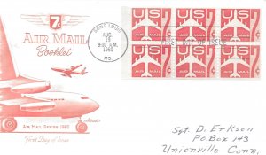 1960 Air Mail FDC, #C60a, 7c Red Jet, Artmaster, booklet pane