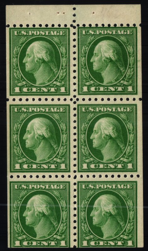 Scott #462a VF - 1c Green - Washington - Booklet pane of 6 - OG HM  - 1916