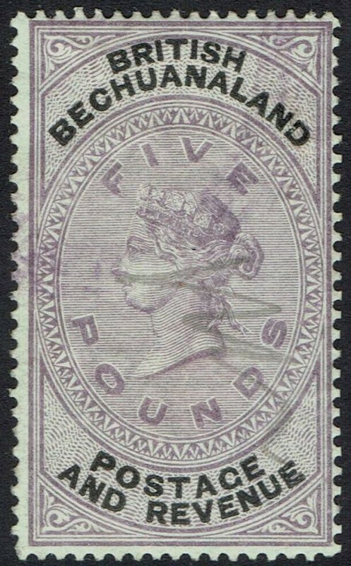 BECHUANALAND 1888 QV 5 POUNDS FISCAL USED 