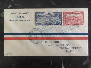 1929 Dominican Rep FFC First Flight Cover Florida Puerto Rico To Haiti