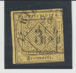 German States WURTTEMBERG Scott # 2 USED  Cat $7.25