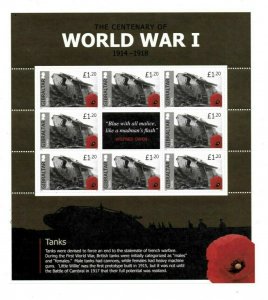 Gibraltar 2015 - World War 1 - Tanks - Sheet of 8 stamps - MNH