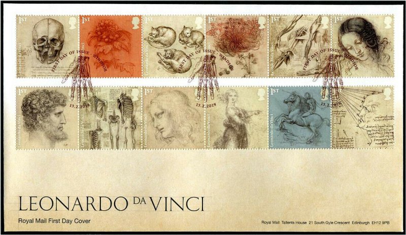 HERRICKSTAMP GREAT BRITAIN Sc.# 3803-14 Leonardo da Vinci FDC - Windsor