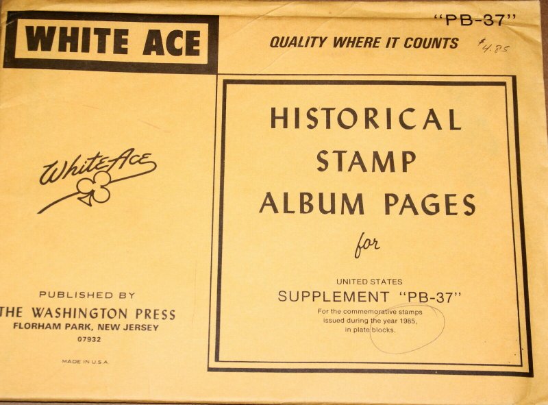 1985 Brand new White Ace pages for US Plate blocks. Supplement # PB37