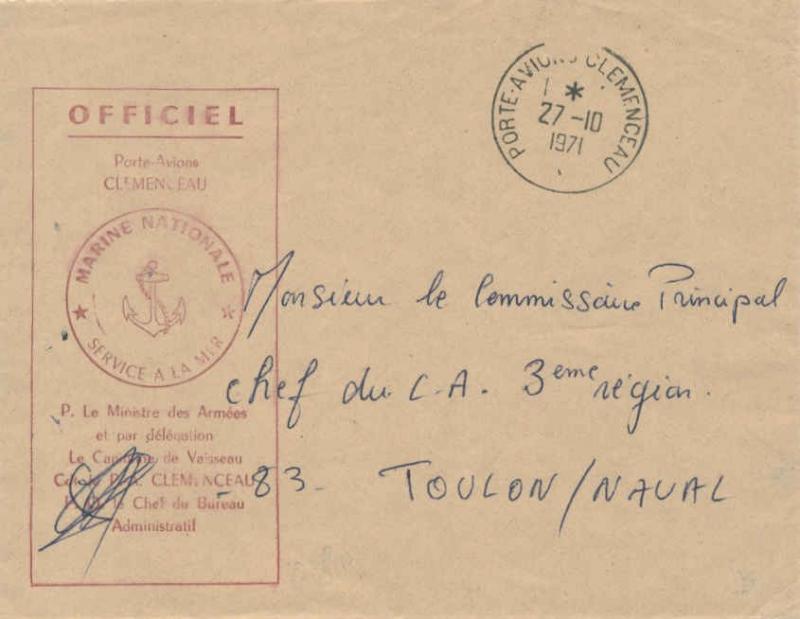 France Military Free Mail 1971 Porte-Avions Clemenceau to Toulon with Porte-A...