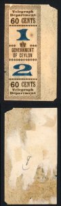 CEYLON 1882 SGT129 Telegraph 60c Essay local issue