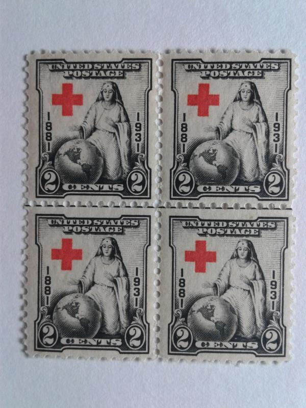 SCOTT # 702 RED CROSS ISSUE W/ CENTER LINE BLOCK OF 4 MINT NEVER HINGED GEM