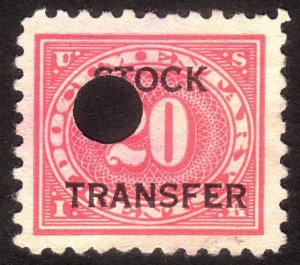 1928, US 20c, Stock Transfer, Used, Punched, Sc RD28