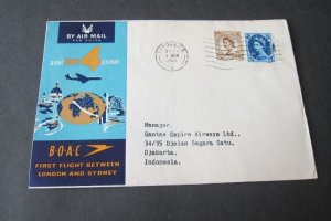 BOAC 1959 FFD cover London to Indonesia