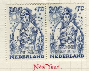 NETHERLANDS; 1949 early Child Welfare issue Mint hinged Pair 20c.