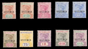 Seychelles SG28-36s Cat£275, 1897-1899 2c-2.25r, set of ten overprinted Spec...
