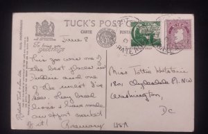 D)1944, IRELAND, POSTCARD SENT TO U.S.A, AIR MAIL, WITH STAMPS III CENTENARY OF