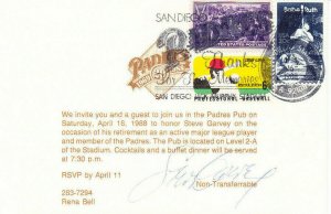 Signed Steve Garvey Retirement Invitation Padres 1988 Baseball #s855 1381 2046