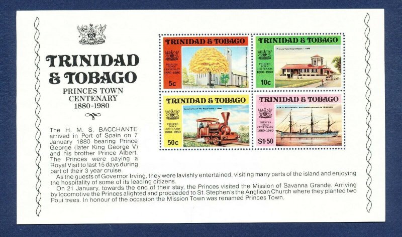 TRINIDAD & TOBAGO - Scott 324a - FVF MNH S/S  - Princes Town, train, boat - 1980