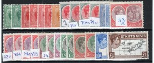 St Kitts-Nevis 1938-50 set to + shades and perfs SG 68-77f MH