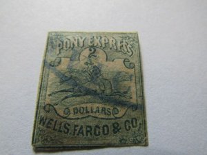 US Local Stamps 1861, Scott # 143L4, 2$ Wells Fargo Pony Express, Used-Hinge,