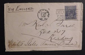 1936 Australia Cover Perth WA to Reading PA United States of America