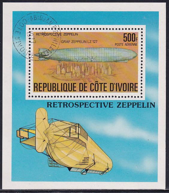 Ivory Coast 1977 Sc C63 Graf Zeppelin LZ 127 over New York City Stamp SS CTO NH