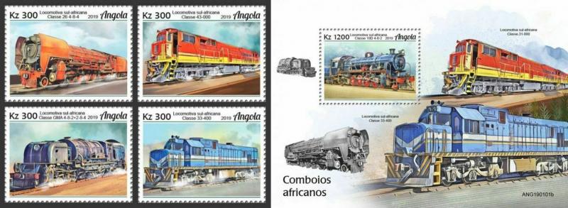 Z08 ANG190101ab ANGOLA 2019 African trains MNH ** Postfrisch