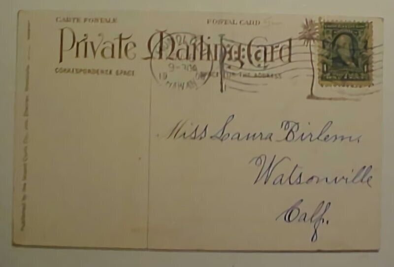HAWAII 1908 FLAG ON PICTURE CARD