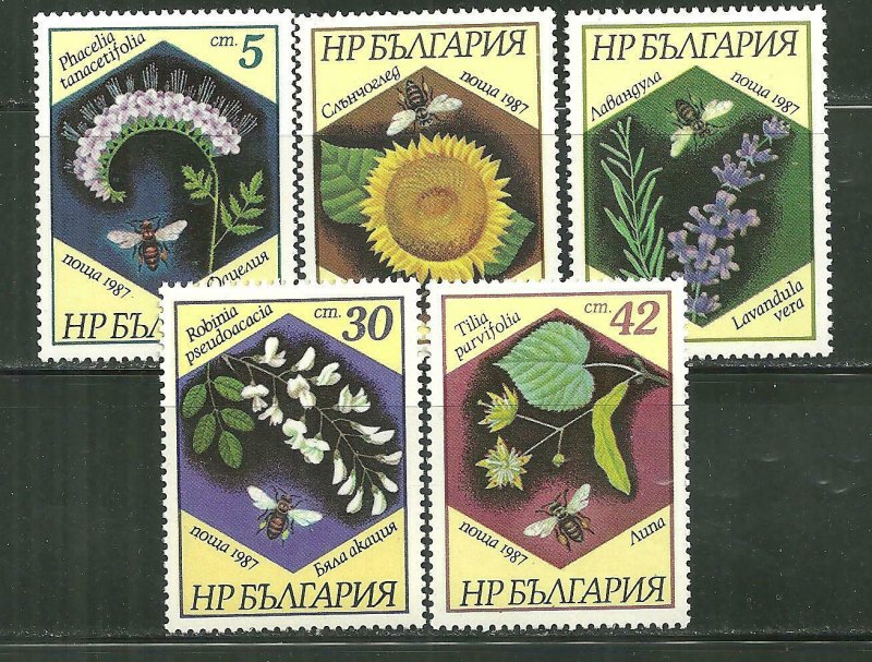 Bulgaria MNH 3266-70 Bees & Flowers