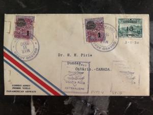 1930 San Jose Costa Rica First Flight airmail cover FFC To Ontario Canada