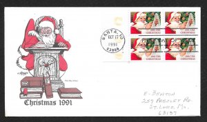 UNITED STATES FDC 29¢ Christmas Santa Claus PANE 1991 Artmaster