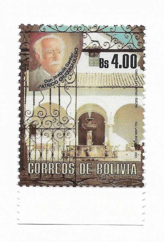 BOLIVIA 2001 HOMAGE TO WRITER JOAQUIN GANTIER VALDA  1 VALUE MINT NH