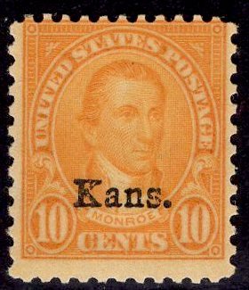 US Stamp #668 Kansas Overprint 10c Monroe MINT NH SCV $45.00