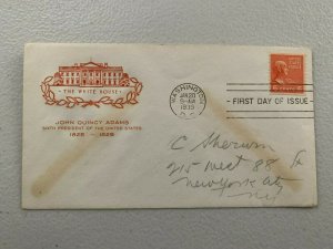 US COVER JOHN QUINCY ADAMS PRESIDENTIAL FDC SCOTT 811 HOUSE OF FARNUM 