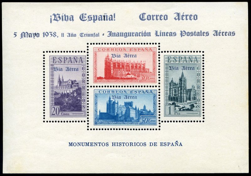 Spain #B108E (Ed. 847) Cat€64, 1938 Historical Monuments, souvenir sheet of...